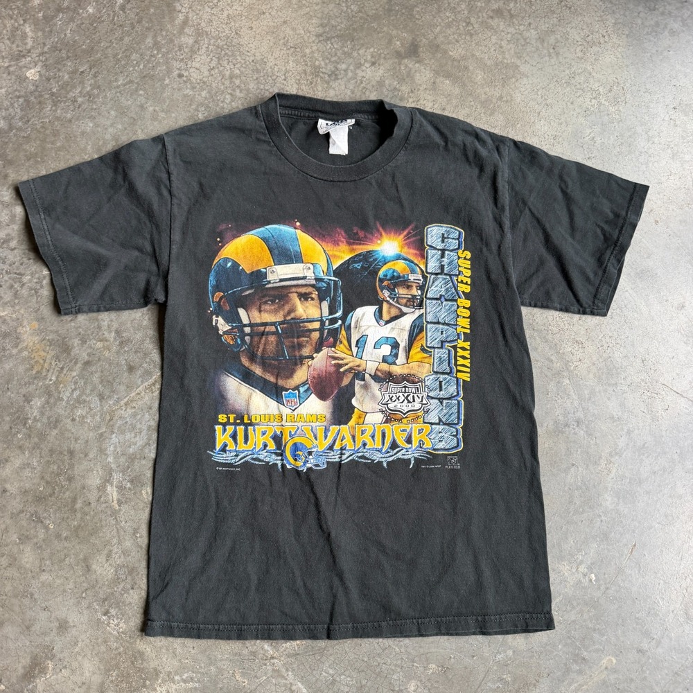 Vintage St. Louis LA Rams Kurt Warner NFL Super Bowl Champs Shirt Mens S (19x27)